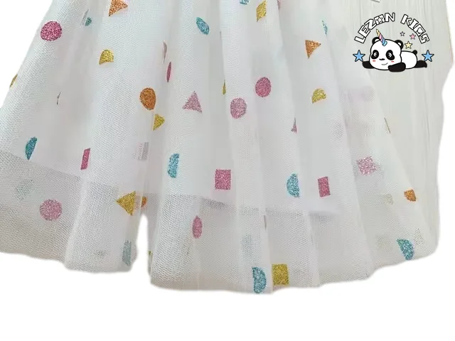 LEZONKIDS - Hot Sale Sleeveless Party Dress Silver Foil Printing Tulle Fabric Girls Dress for Kids